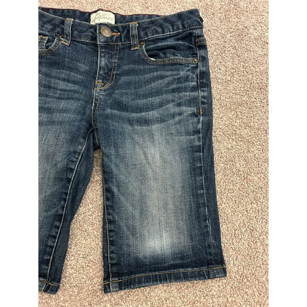 Aeropostale Denim Shorts Womens XS 1/2 Blue Excellent Bermuda Dark Wash Stretch